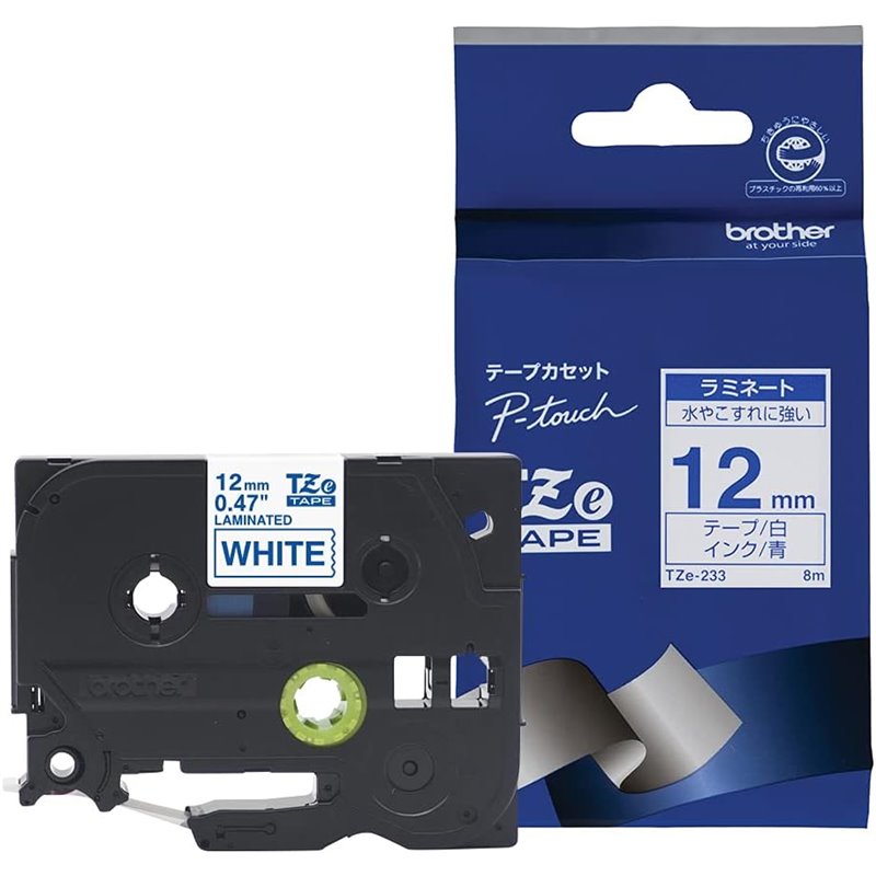 Cinta brother tze233 12mmx8m white/blue