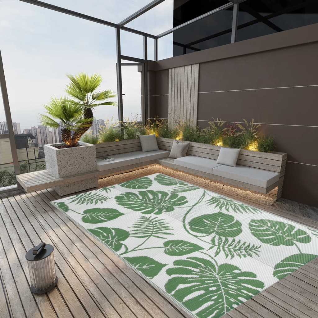 vidaXL Alfombra de Exterior PP 190x290 cm Jardín Patio Terraza Balcón Color green leaf pattern,  verde,  Verde y mas