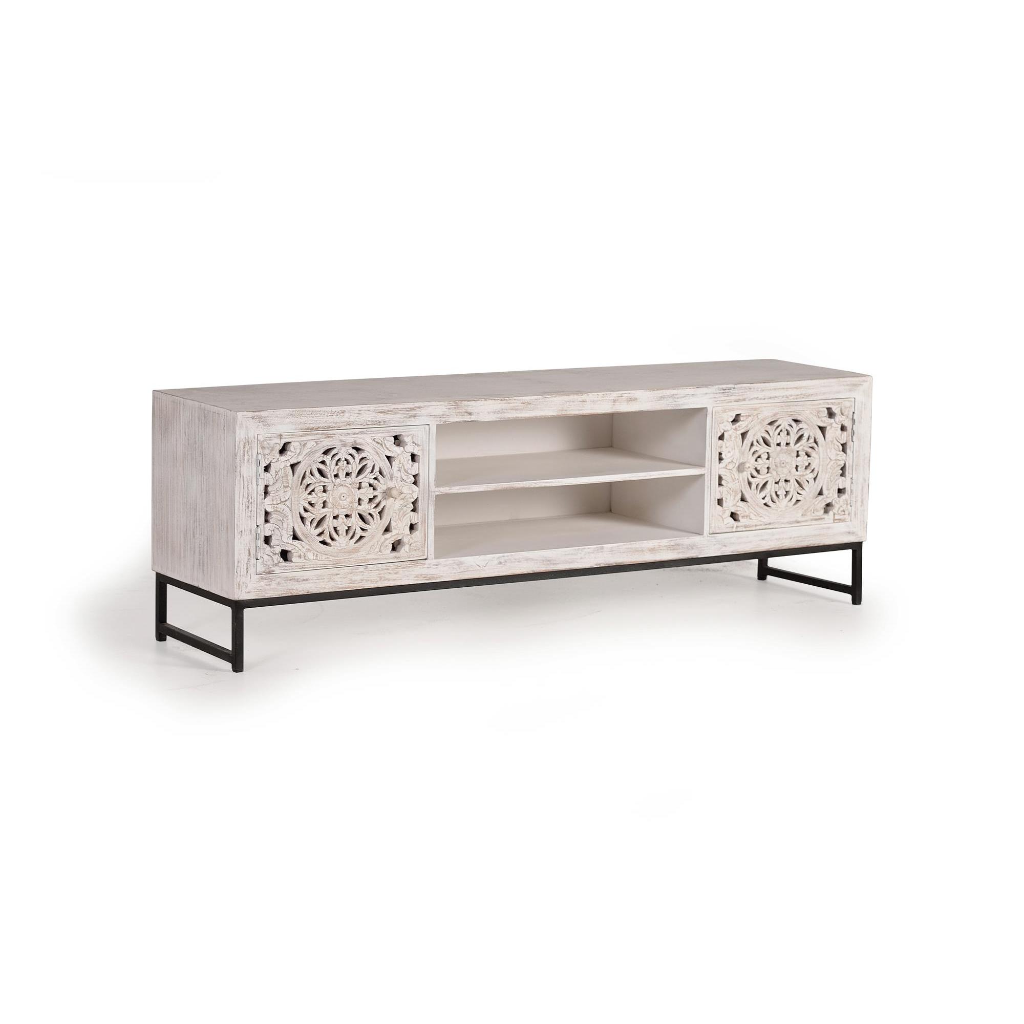 Mueble TV en madera de mango tallada y metal