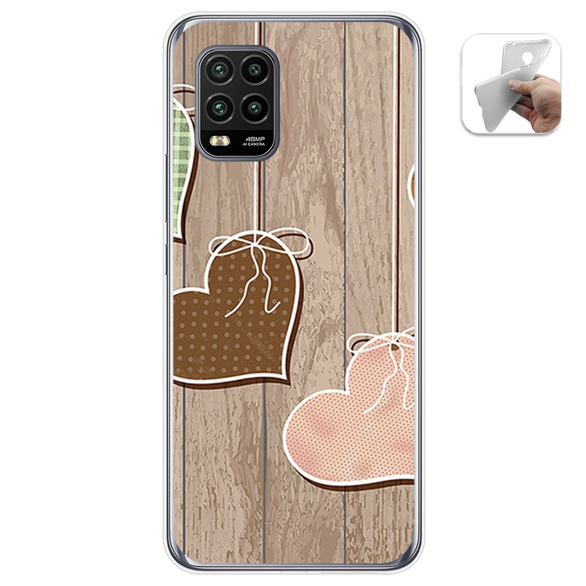 Tumundosmartphone Funda Gel Tpu para Xiaomi Mi 10 Lite diseño Corazones Madera Dibujos