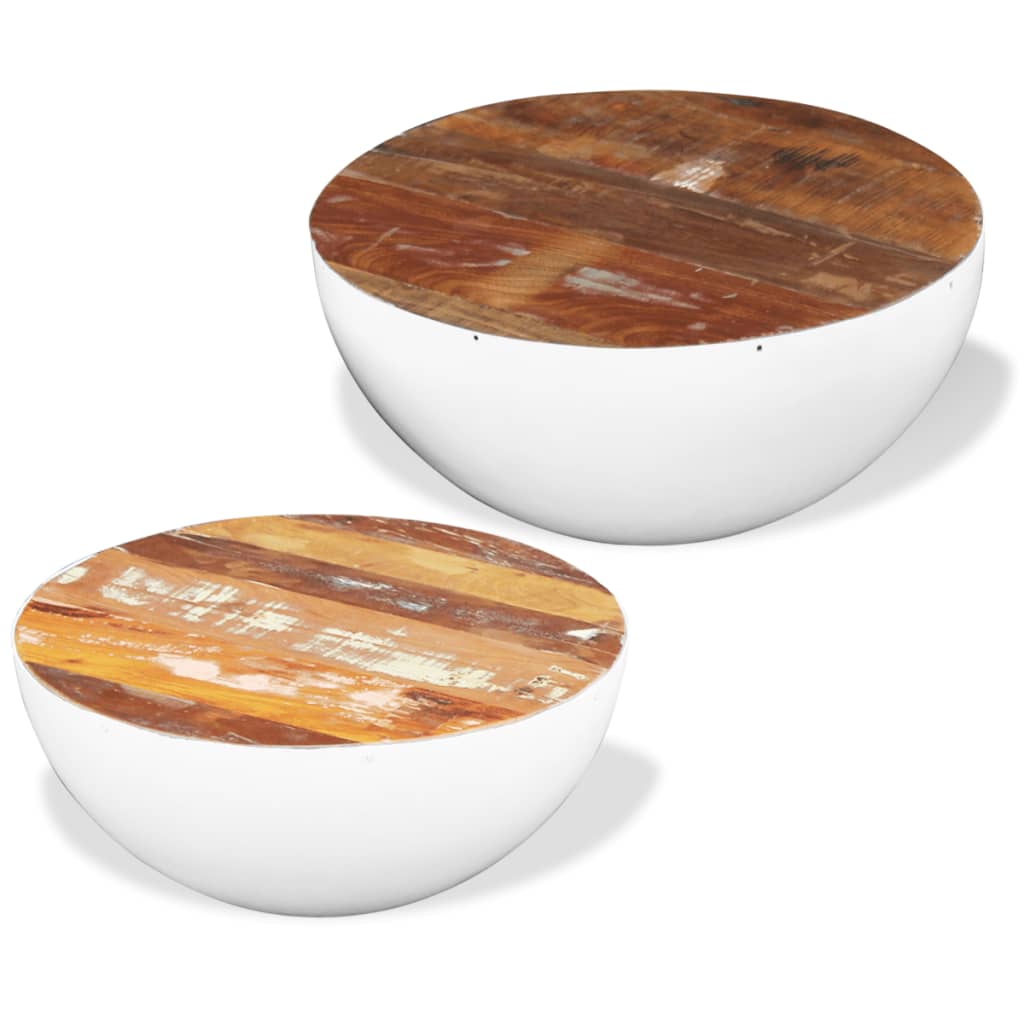 Vidaxl Set Mesa de Centro Forma Cuenco 2 Uds Madera Maciza Reciclada Marrón y Blanco
