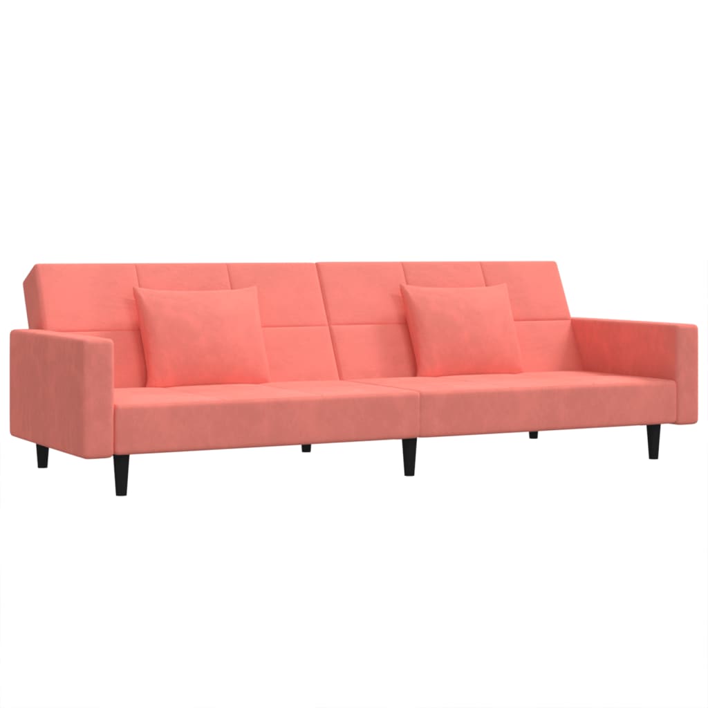 vidaXL Sofá cama de 2 plazas con dos almohadas terciopelo rosa