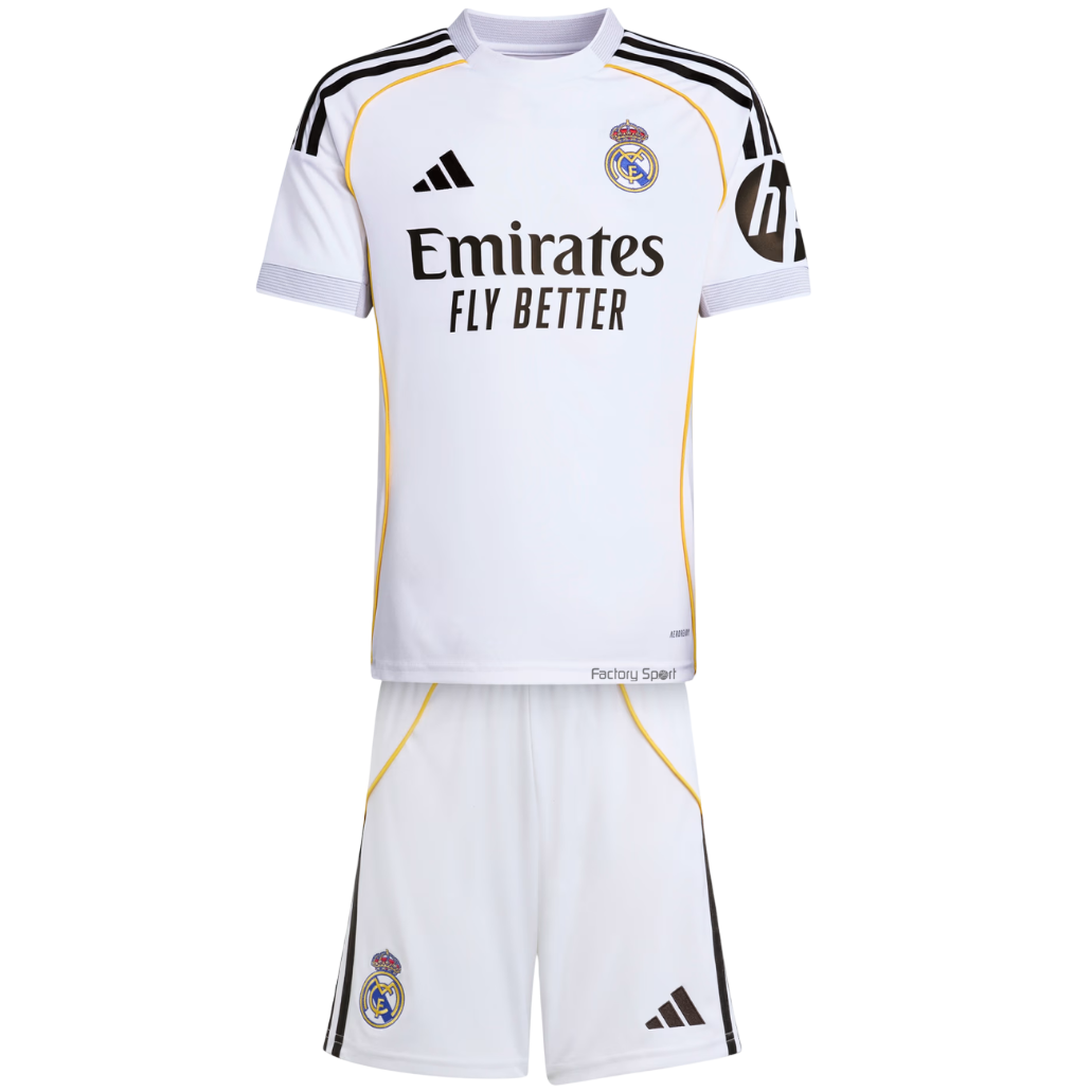 ADIDAS REAL H Y KIT EQUIP MADRID 25/26 1ª BLANCO/NEGRO/AMARILLO PARA NIÑOS