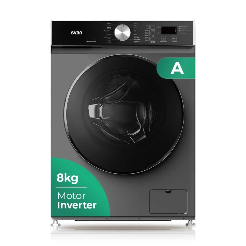 Svan - Lavadora SL8202AIDVBX de 8 kg clase energética A con motor inverter y centrifugado a 1207 rpm, acabado inox