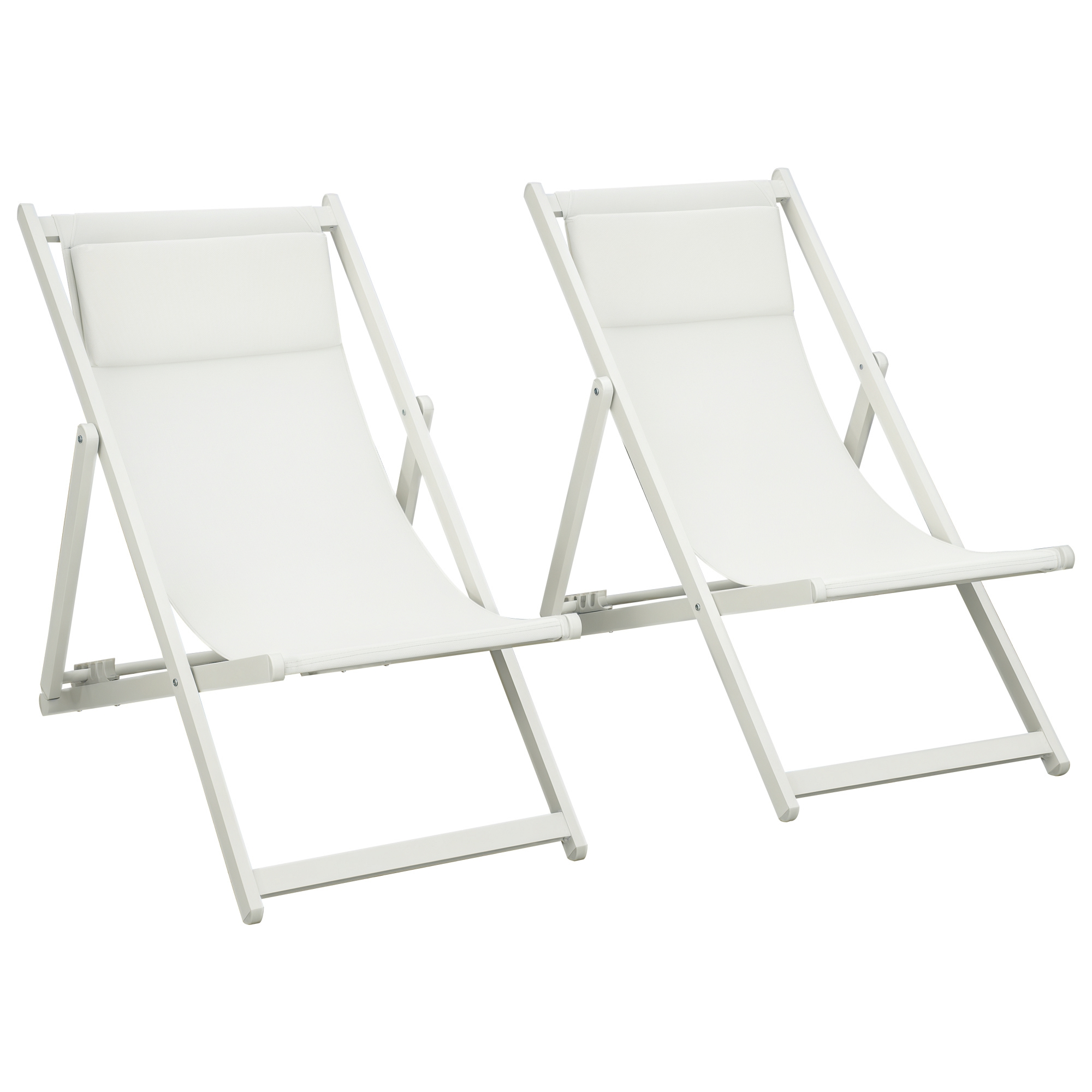 Outsunny Conjunto de 2 Tumbonas Plegables de Aluminio Tumbonas de Jardín con Respaldo Regulable en 5 Posiciones y Reposacabezas para Terraza Patio Exterior 60x100x85 cm Blanco