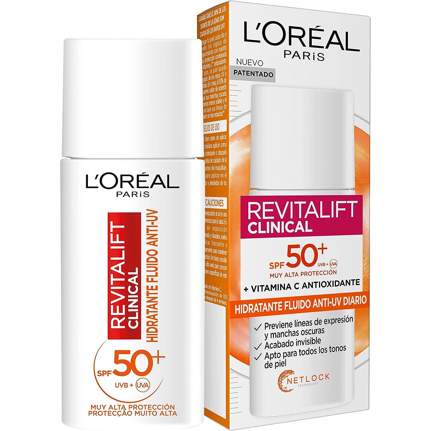 L'Oreal París Maquillaje Revitalift Clinical Hidratante Fluido Anti-Uv Spf50+ 50ml - Protección Solar SPF50+ - Previene Líneas de Expresión