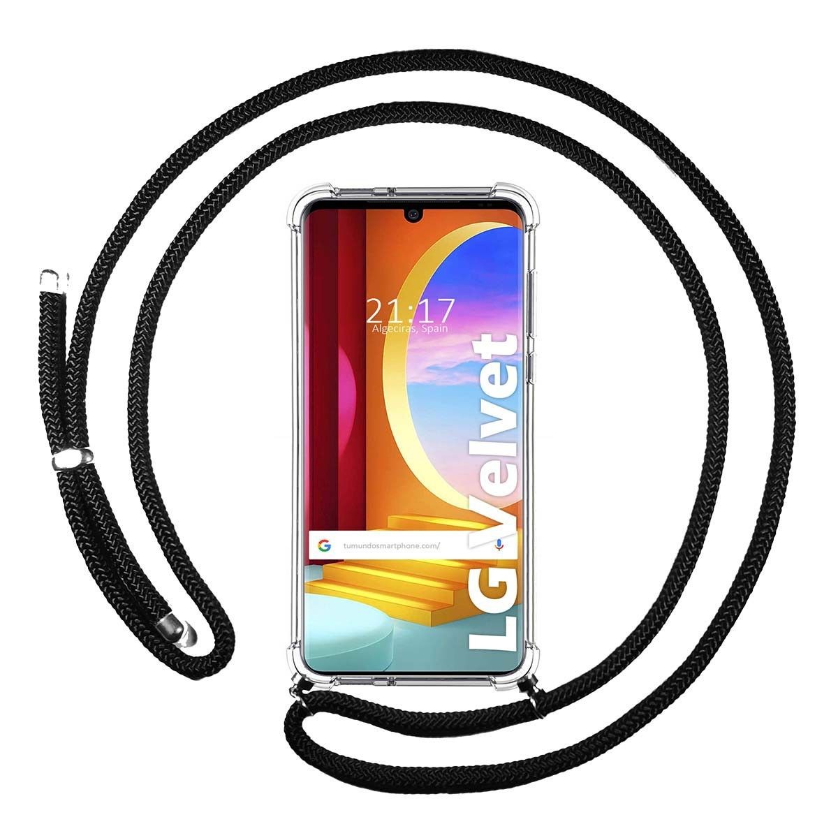 Tumundosmartphone Funda Colgante Transparente para Lg Velvet 5G con Cordon Negro