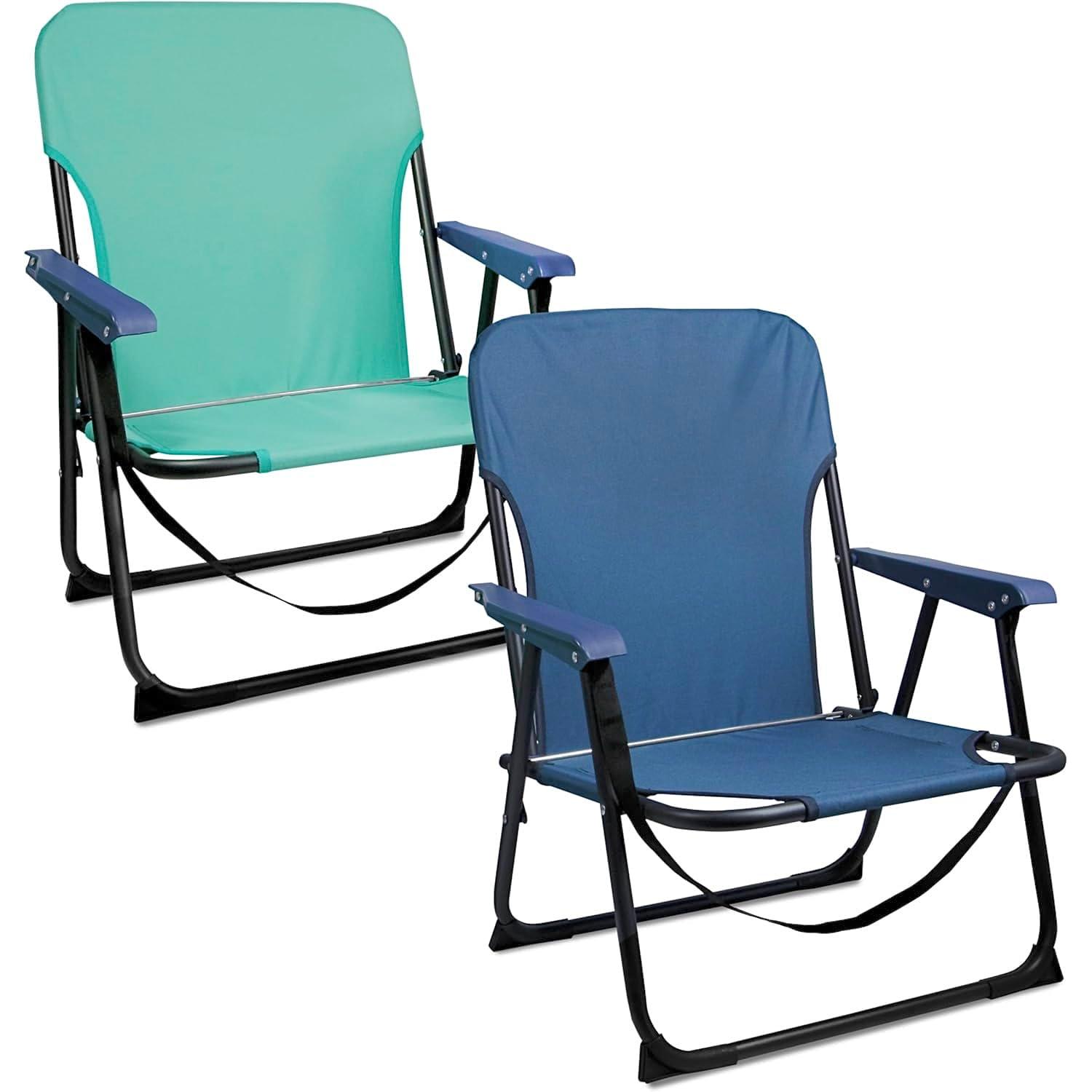 Pack 2 Sillas de Playa Plegable, Estructura de Aluminio y Textileno, Verde y Azul, 54x54x25/63 cm, Peso Máx 90Kg, Altura Asiento 25 cm