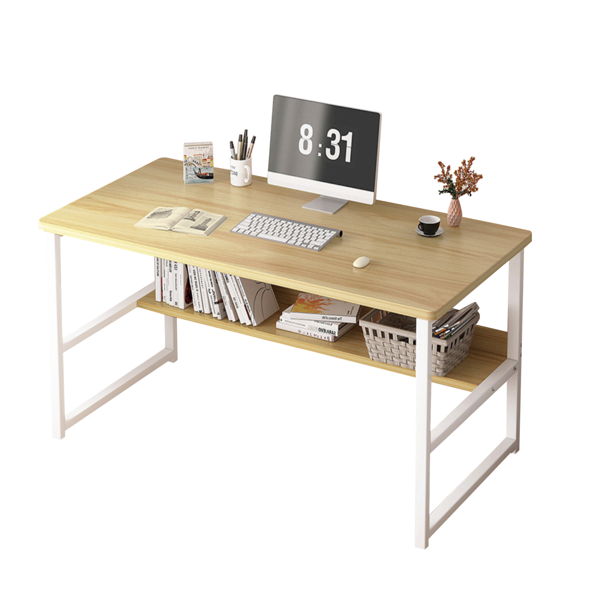 MAGIC SELECT Escritorio, Mesa de Oficina para Ordenador, Escritorio para Habitación o Estudio. Mesa de Tablón de Aglomerado y Melamina de Madera y Acero para Hogar. Mesa Escritorio para PC.