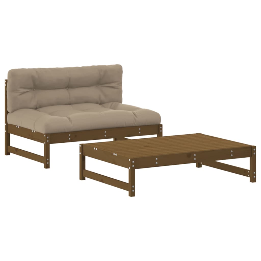 vidaXL Juego muebles jardín 2 pzas y cojines madera maciza marrón miel