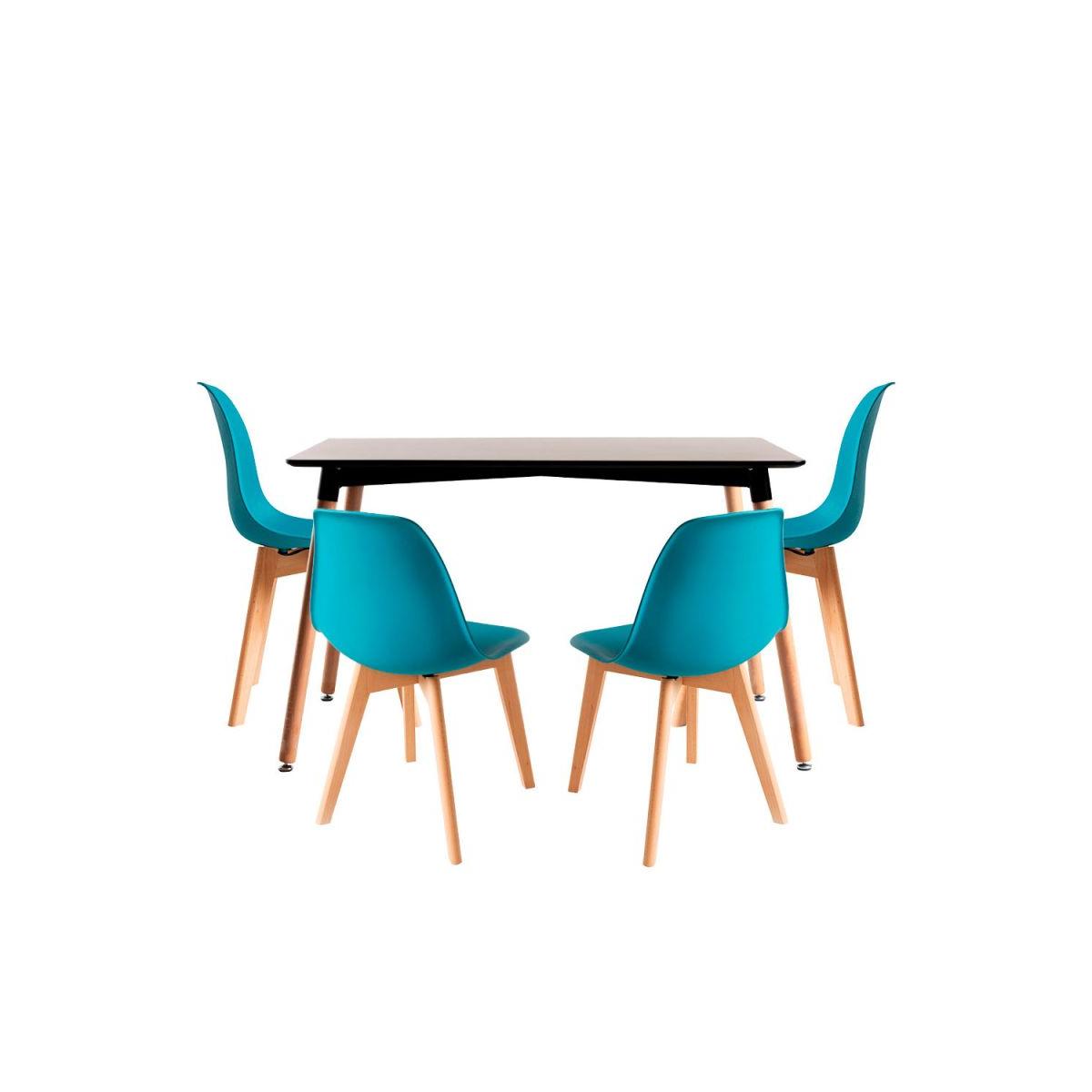 Regalos Miguel - Conjuntos de mesa y sillas - Conjunto Mesa Tower Rectangular 120 x 80 cm Negra y Pack 4 Sillas Kelen - Verde azulado