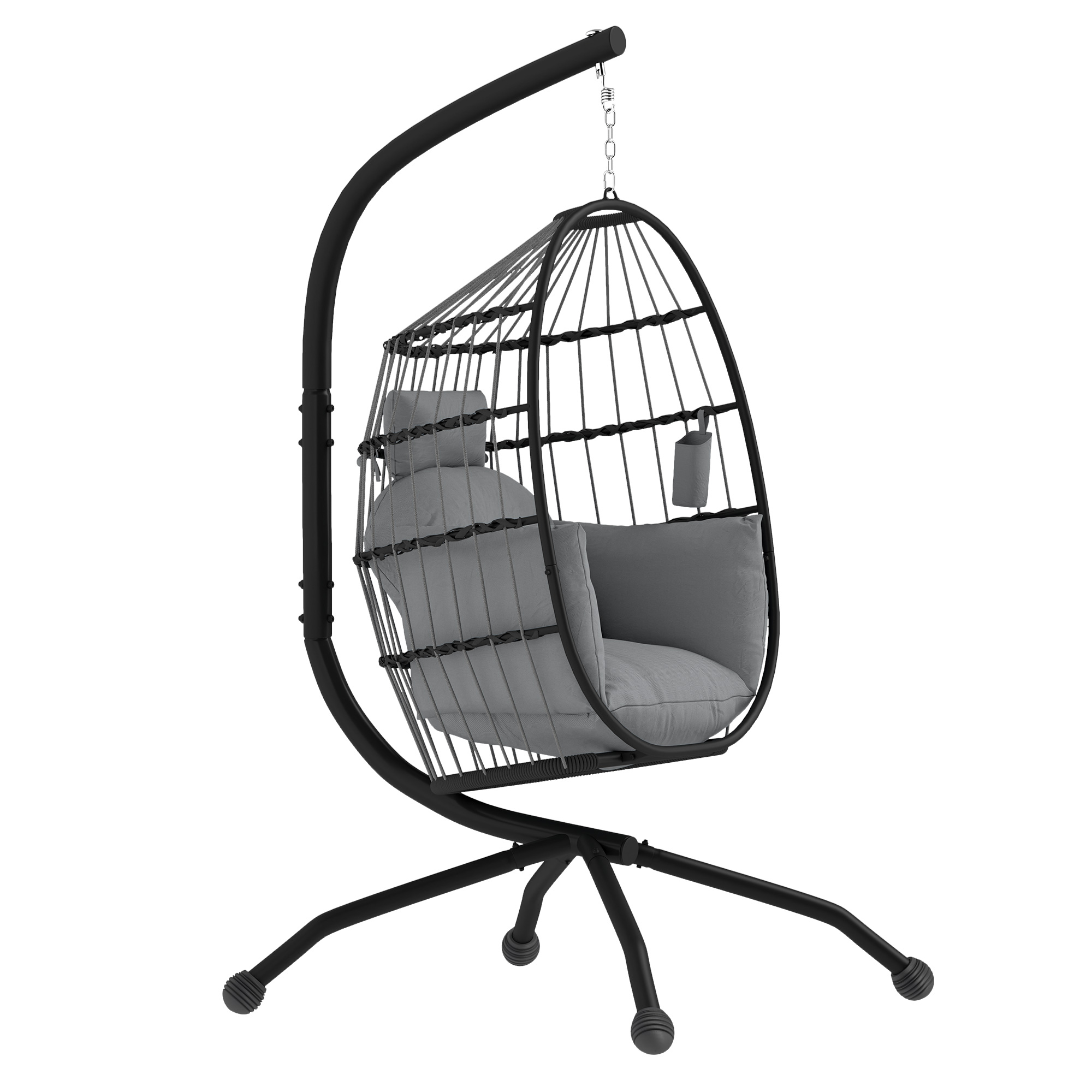 Outsunny Silla Colgante Huevo con Soporte Columpio Jardín Exterior con Cesta Plegable Cojín y Reposacabezas Columpio Colgante para Interior y Exterior Carga 120 kg