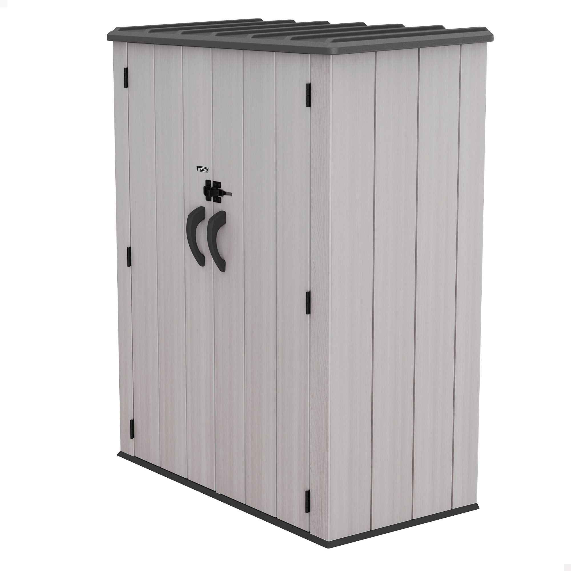 Lifetime - Armario exterior vertical Rough Cut™ 1.350 L, de polietileno HDPE texturizado, con suelo, doble puerta con cierre para candado (n/i), estructura reforzada, estantes interiores ajustables, resistente a la intemperie, ideal para almacenamiento
