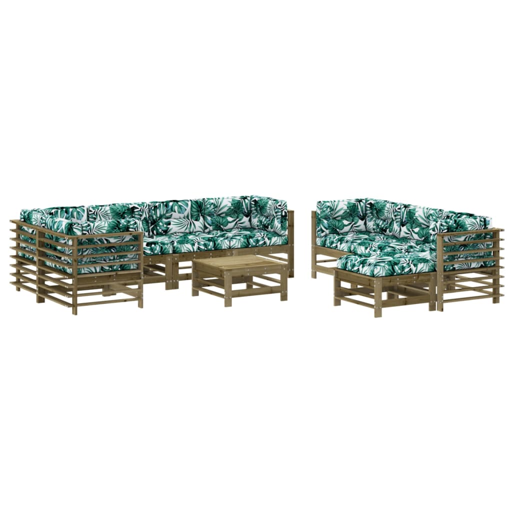 vidaXL Juego muebles jardín 10 pzas y cojines madera pino impregnada