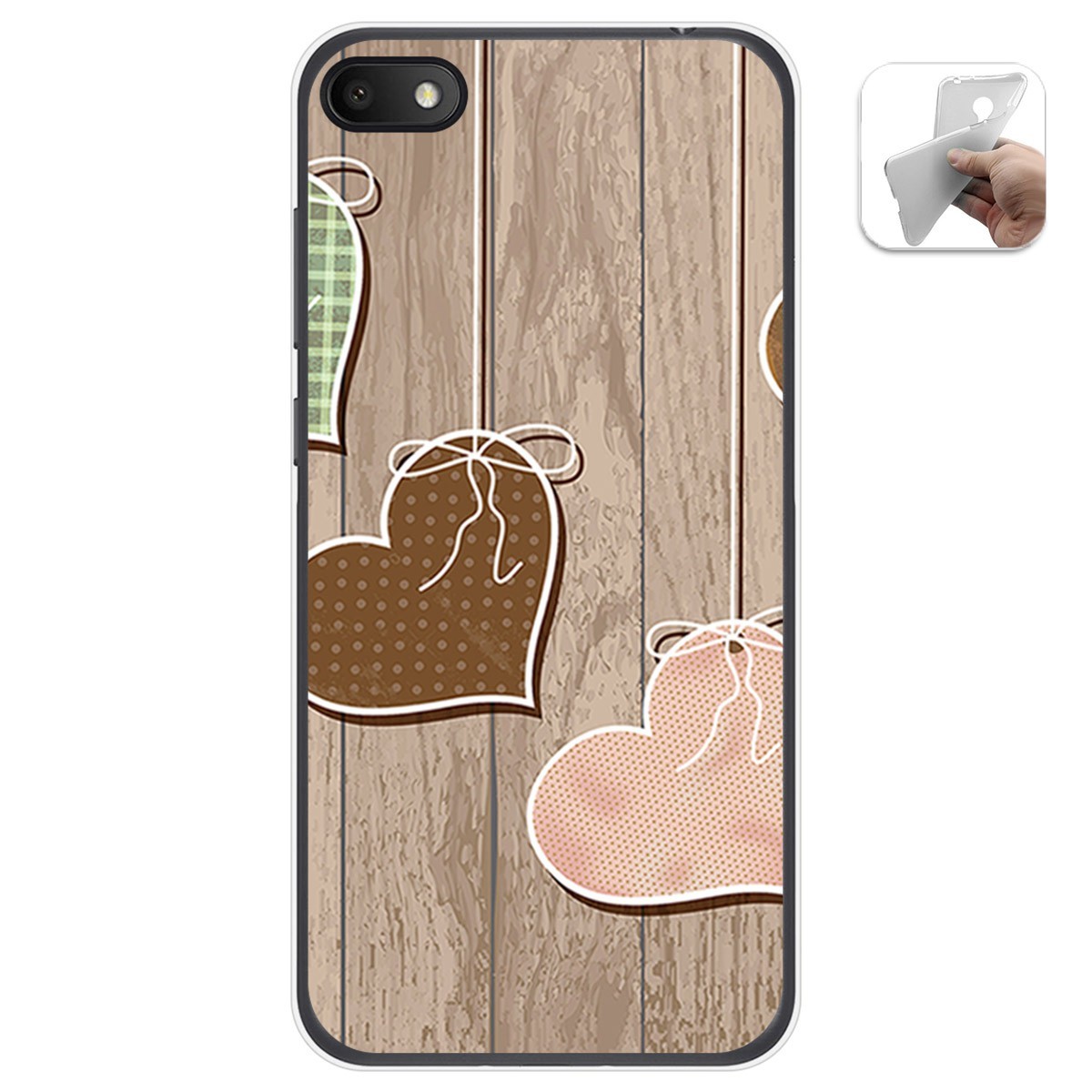 Tumundosmartphone Funda Gel Tpu para Alcatel 1V 2019 diseño Corazones Madera Dibujos