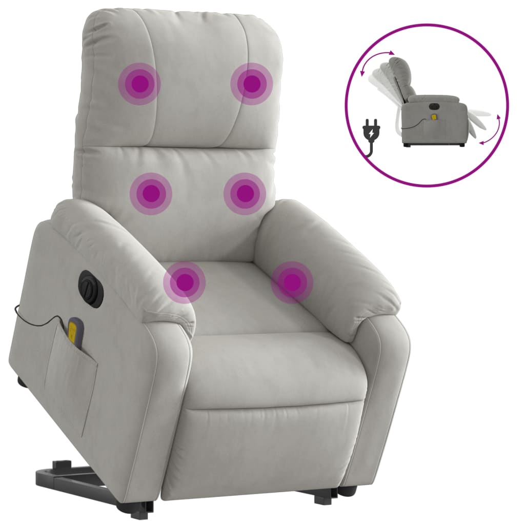 vidaXL Sillón masaje eléctrico reclinable elevable tela gris claro