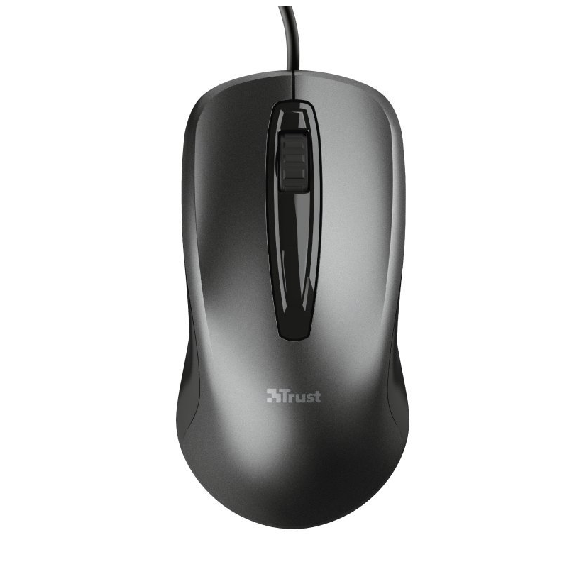 Trust Carve Optical Mouse USB 1200 DPI Black - Wired mouse with 3 buttons and optical sensor for high precision, suitable for both left and right-handed users, ideal for office use.