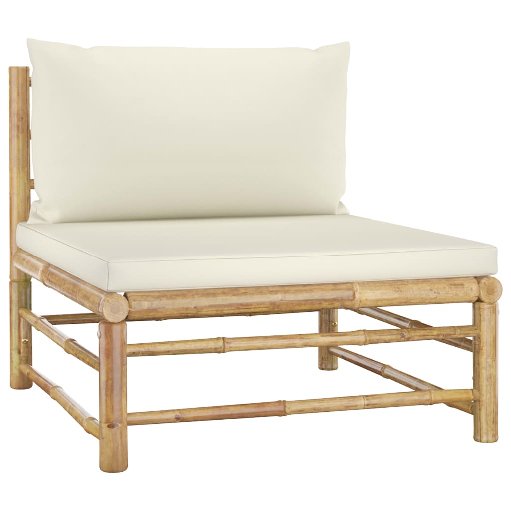 Vidaxl Set de Muebles de Jardín 3 Piezas Bambú y Cojines Blanco - Gris Oscuro