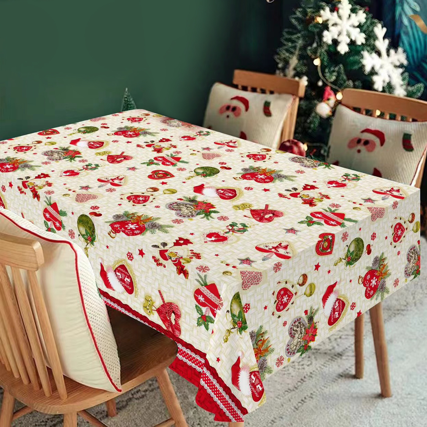 Mantel de Navidad, Mantel Antimanchas Feliz Navidad, Impermeable, Estampado. para decoración de Mesa navideña y Fiestas