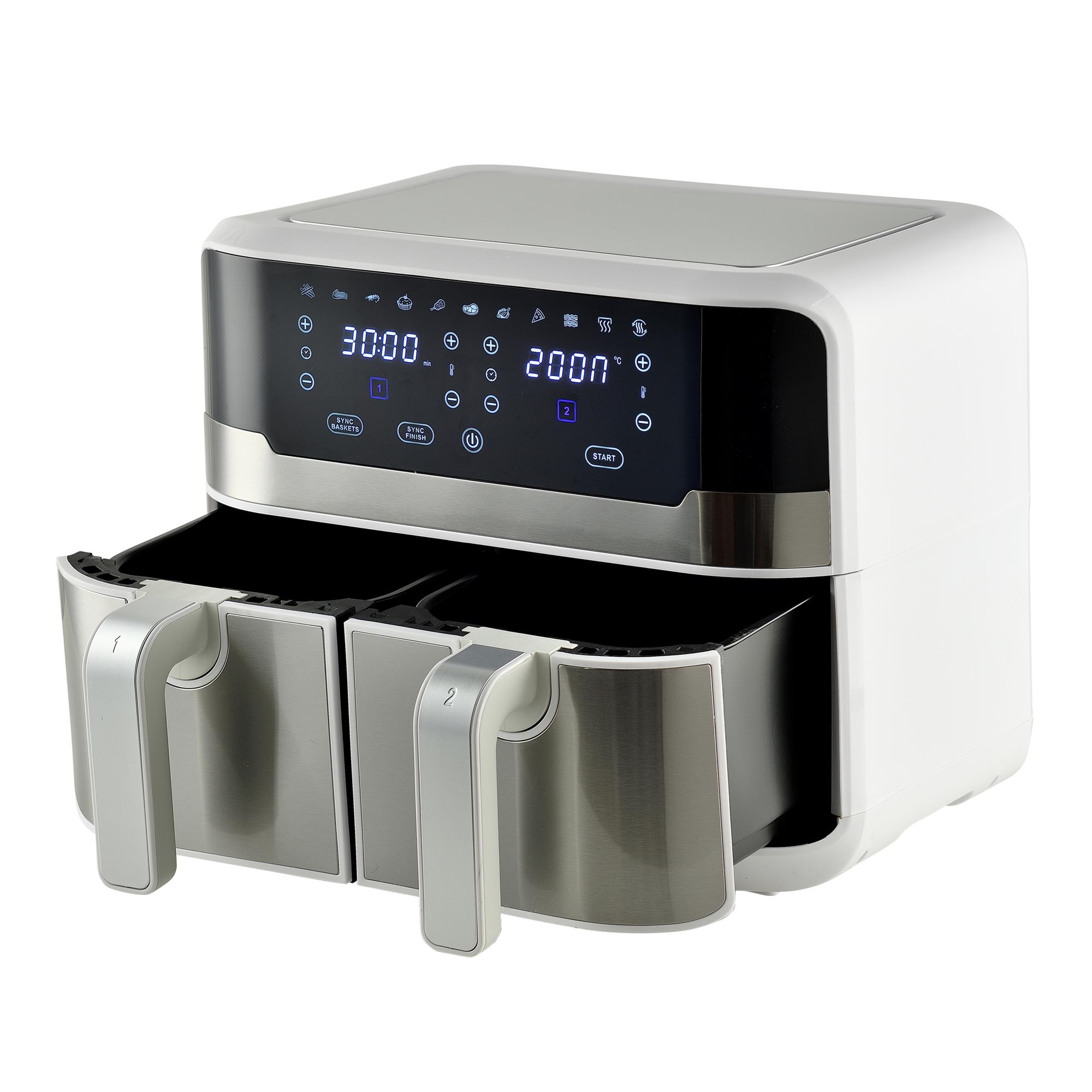 MasterPro Rocket Duo 900 Freidora de aire Color Blanco de 9 L y 2400W, Pantalla LED Táctil y Cesta Antiadherente 11 Funciones
