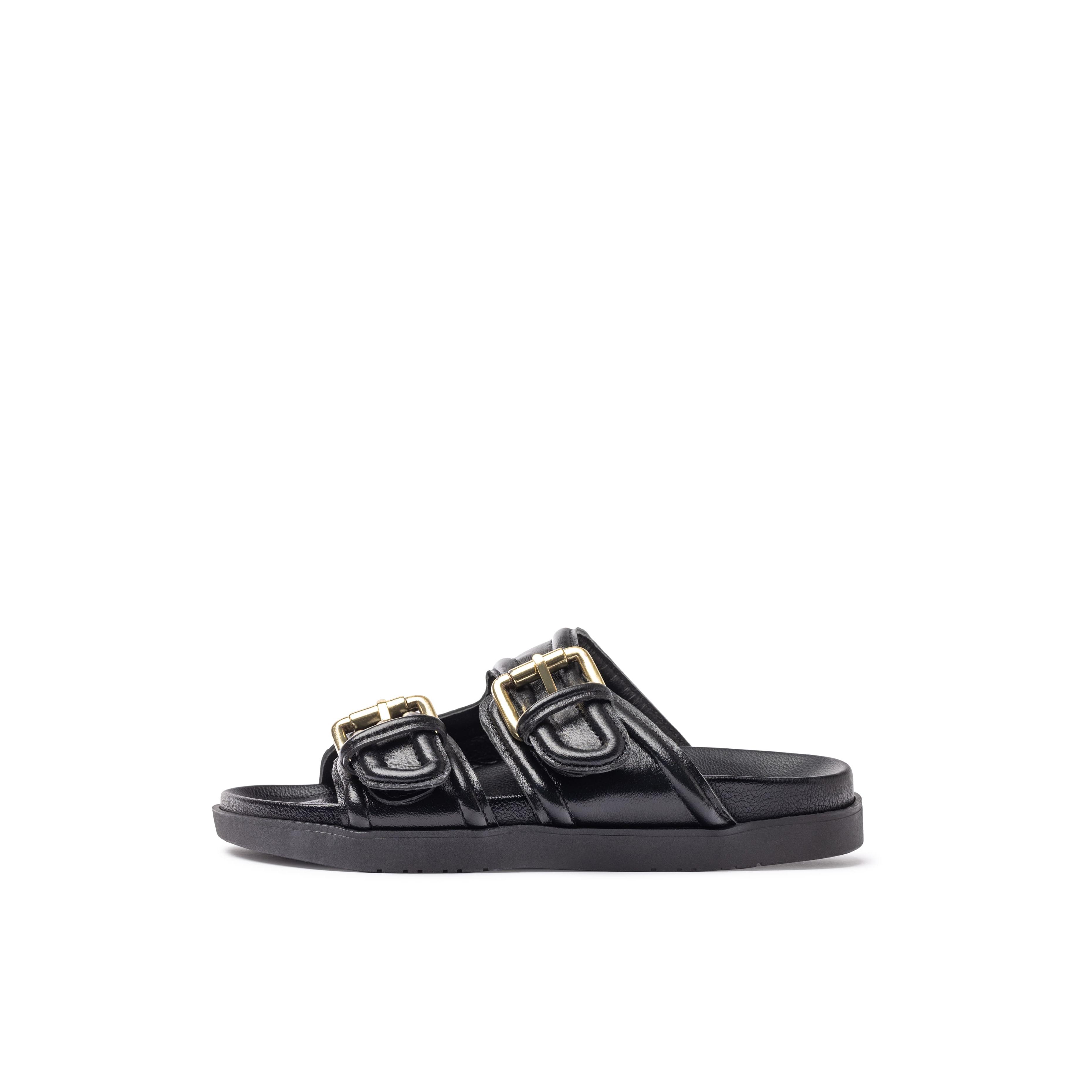 YOKONO sandalia plana MORENA-311 NEGRO | Zapatos mujer Primavera-Verano | Piel vacuna  Napa | 2 CM