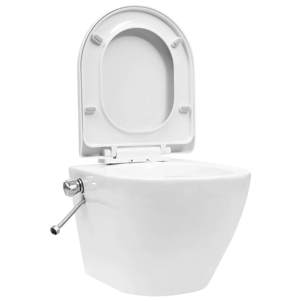 vidaXL Inodoro de Pared sin Bordes con Función Bidé Cerámica Suspendido Color Negro,  Blanco, y mas