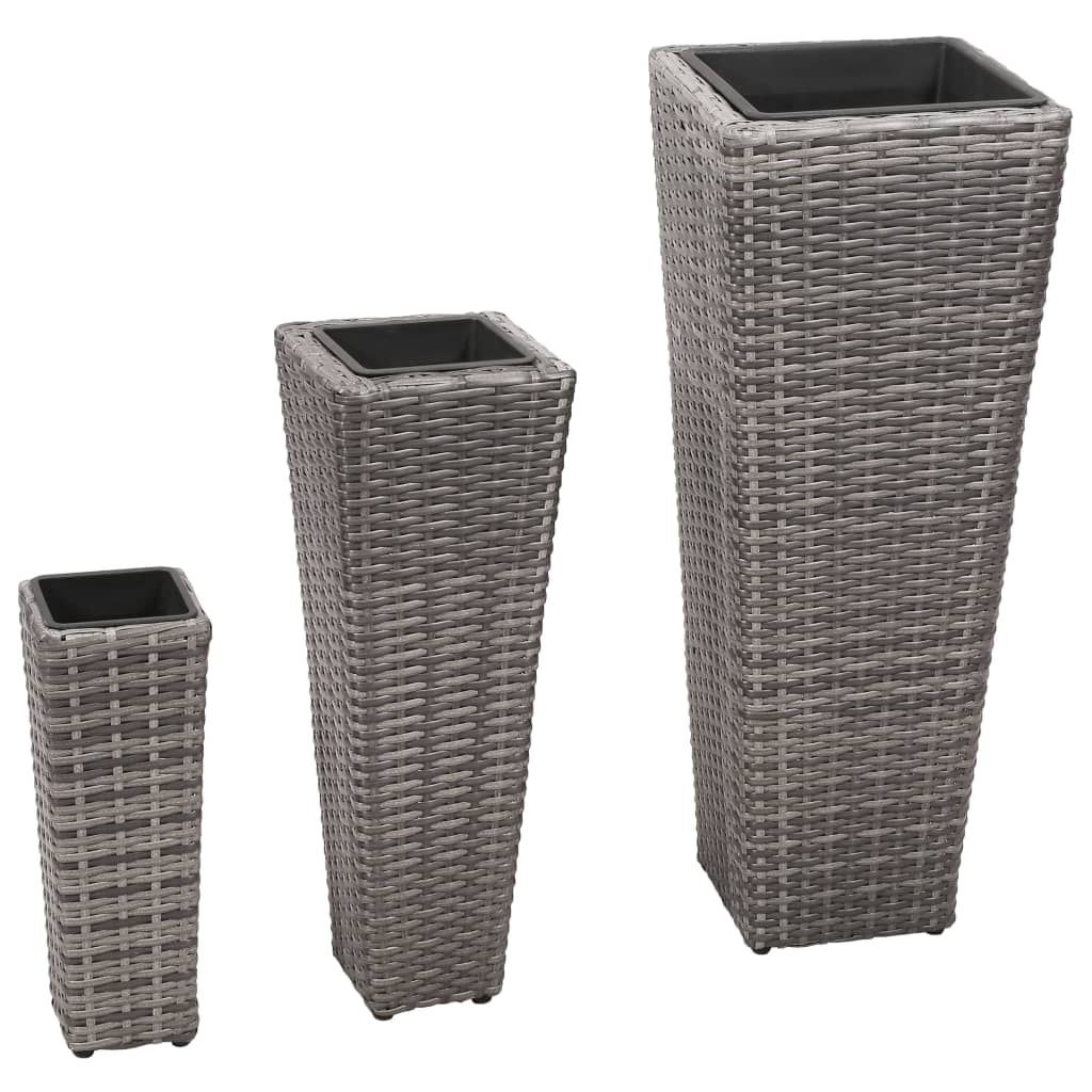 vidaXL Conjunto de arriates 3 piezas ratán sintético gris