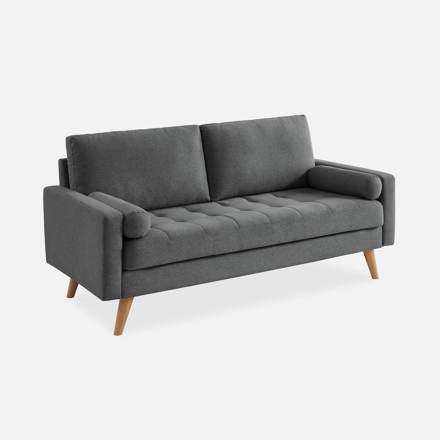 sweeek - Sofá estilo escandinavo en tela lisa, 3 plazas Gris oscuro - 177x85.5x69.5 cm