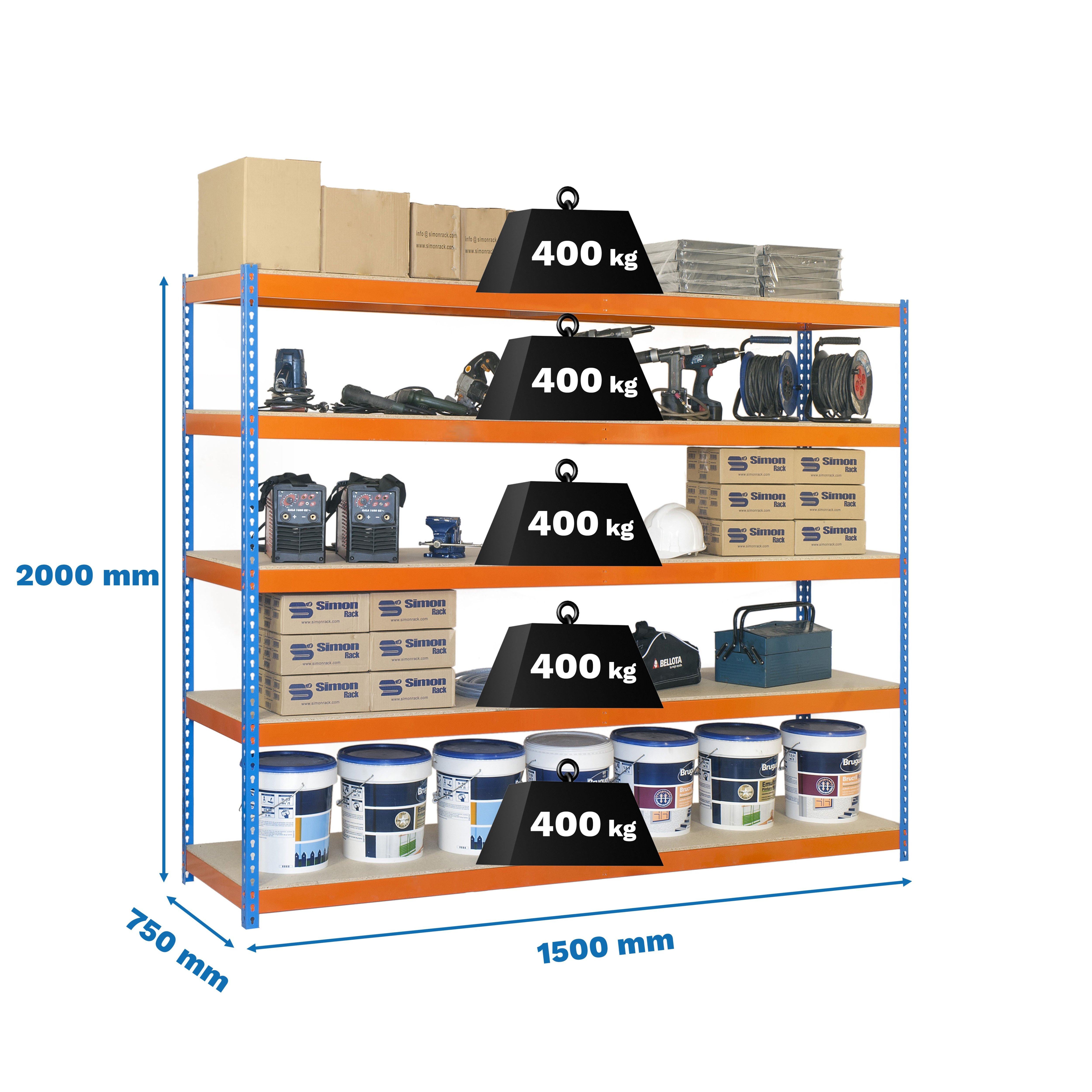Estantería SIMONRACK Ecoforte 1507-5 chipboard azul/naranja/madera