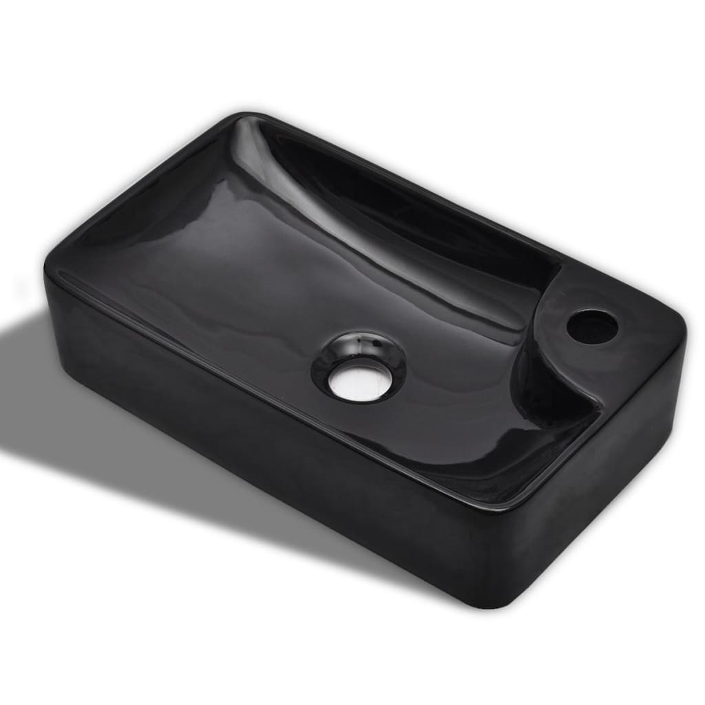 vidaXL Lavabo de cerámica con agujero para grifo negro