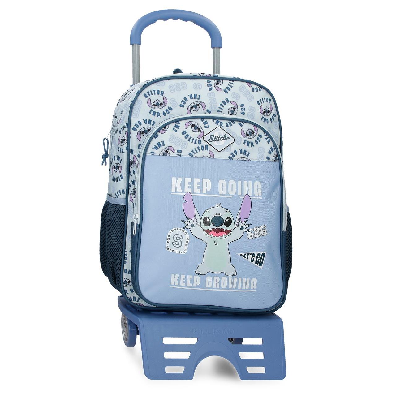 Mochila escolar con carro Disney Stitch keep going marino