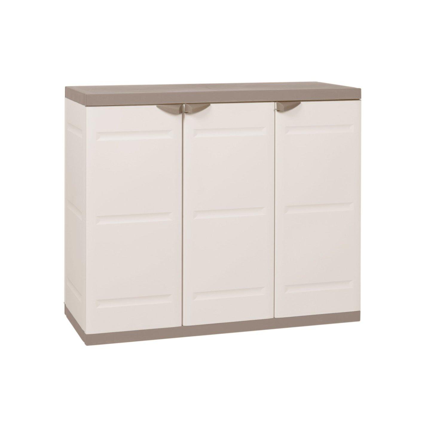 Armario Medio de Resina | Titanium Beige | 3 Puertas y Baldas Regulables | 105x44x88 cm