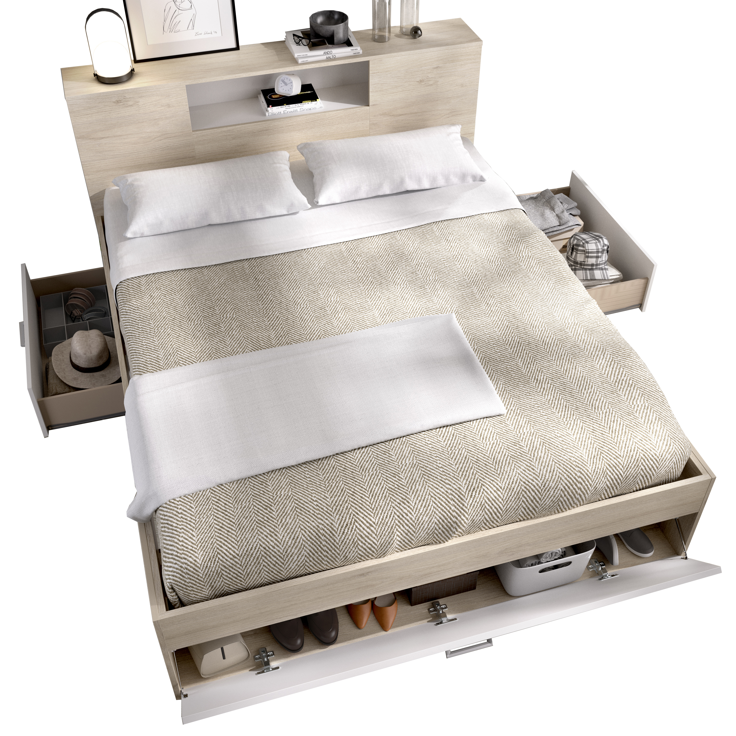 DEKIT GRUPO RIMOBEL LANKA - CAMA COMPACTA PARA DORMITORIO - NATURAL / BLANCO - 95 x 149.6 x 218.5 cm
