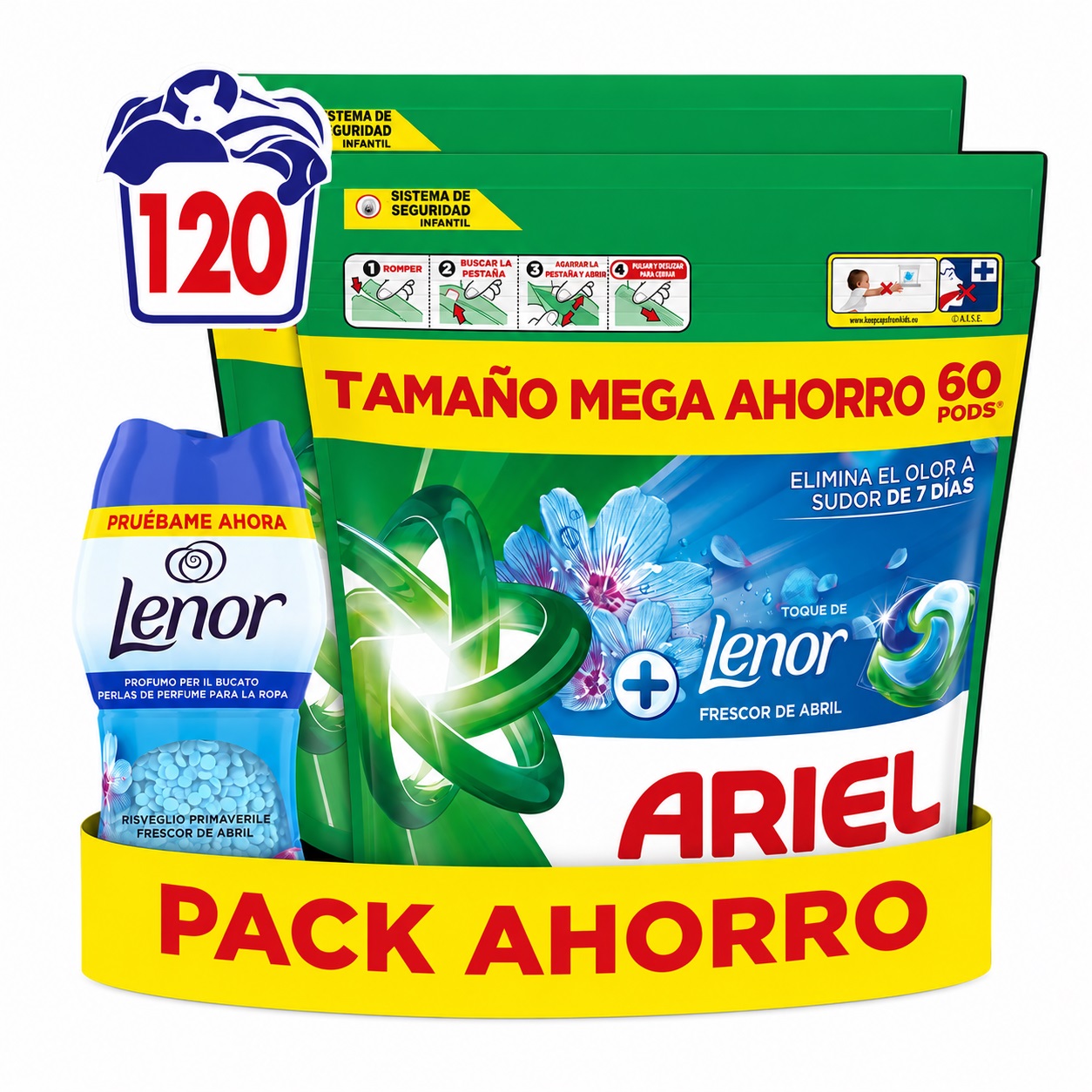 ARIEL Pods Frescor de Abril 105 o 120 Lavados + Perlas 150 gr