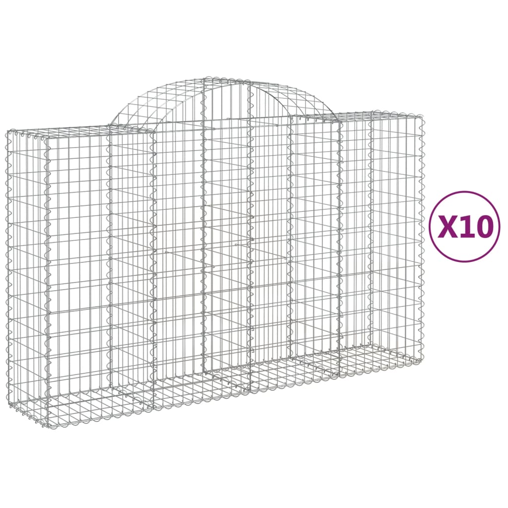 vidaXL Cestas de gaviones 10 uds forma de arco hierro Dimensiones 200 x 30 x 60/80 cm, 200 x 30 x 140/160 cm, 200 x 50 x 40/60 cm y mas