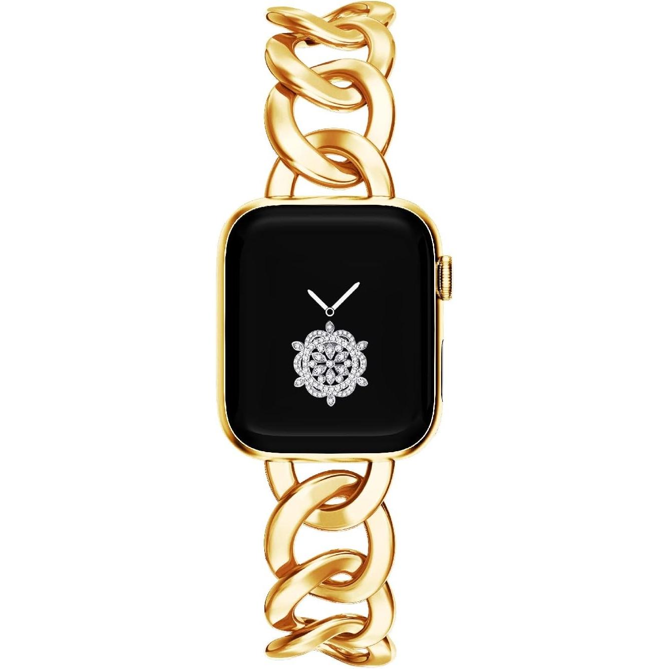 38/40/41mm 42/44/45/49mm Women Gold Classic Chain Smartwatch Band Compatible Elegant Replacement Strap GOLD