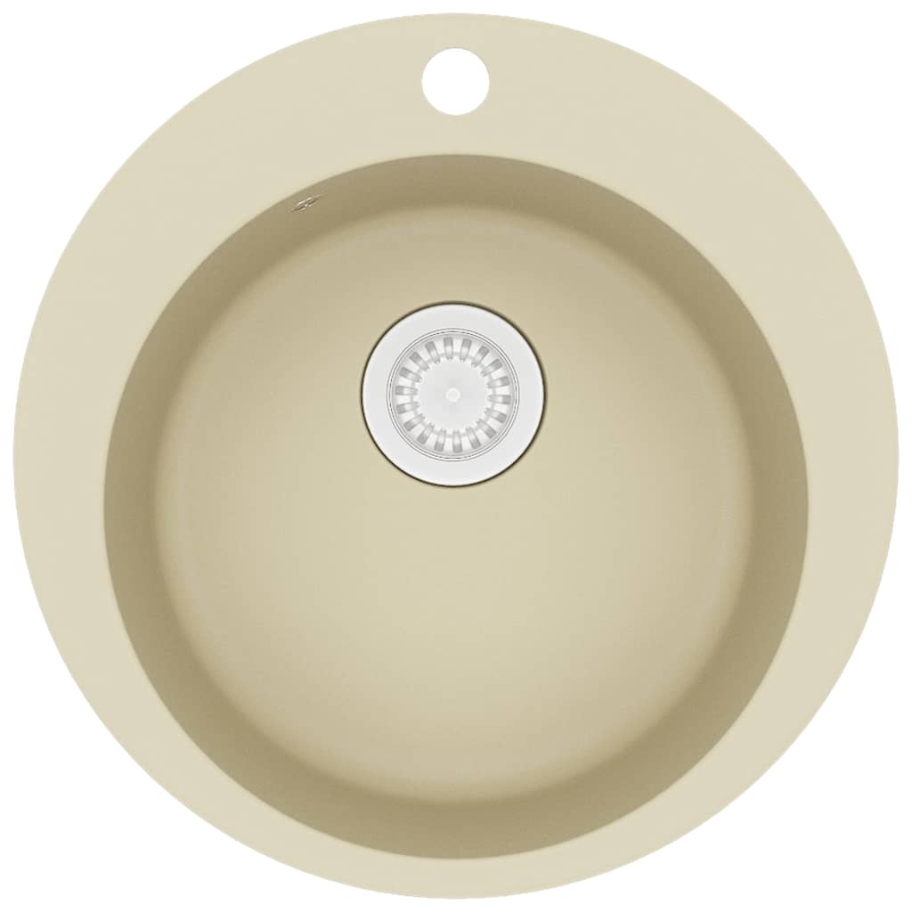 vidaXL Fregadero de Cocina de Granito con un Seno Redondo Lavabo Grifos Color Beige,  Blanco,  Gris y mas