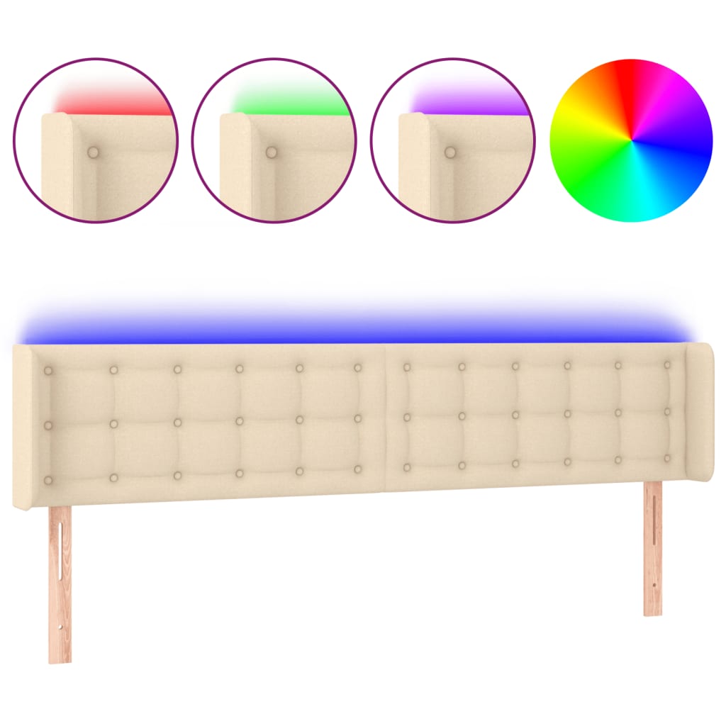 vidaXL Cabecero con LED de tela crema 203x16x78/88 cm