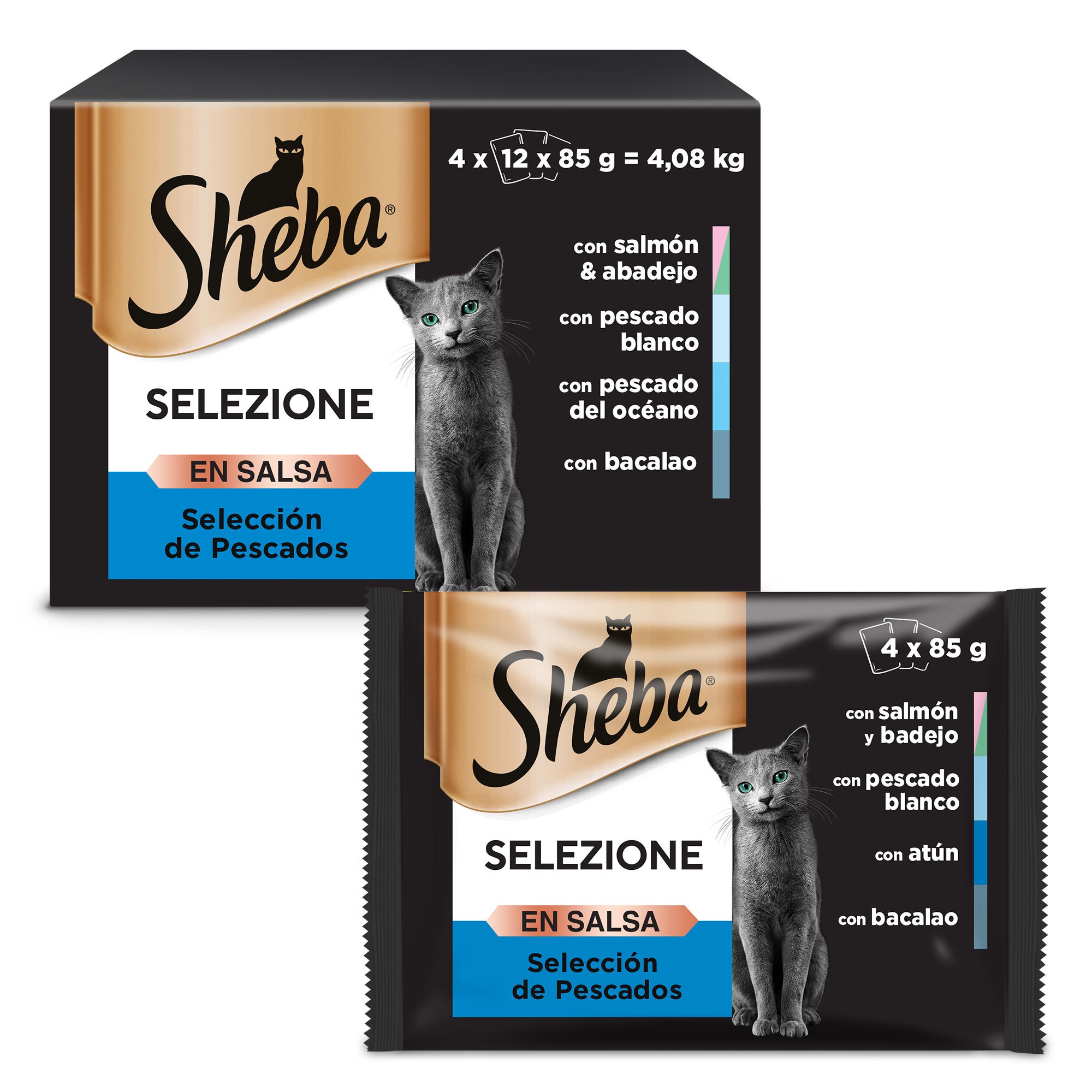 Sheba Selezione Comida Húmeda para Gatos Selección Pescado en Salsa Multipack (4 x 12 x 85g)