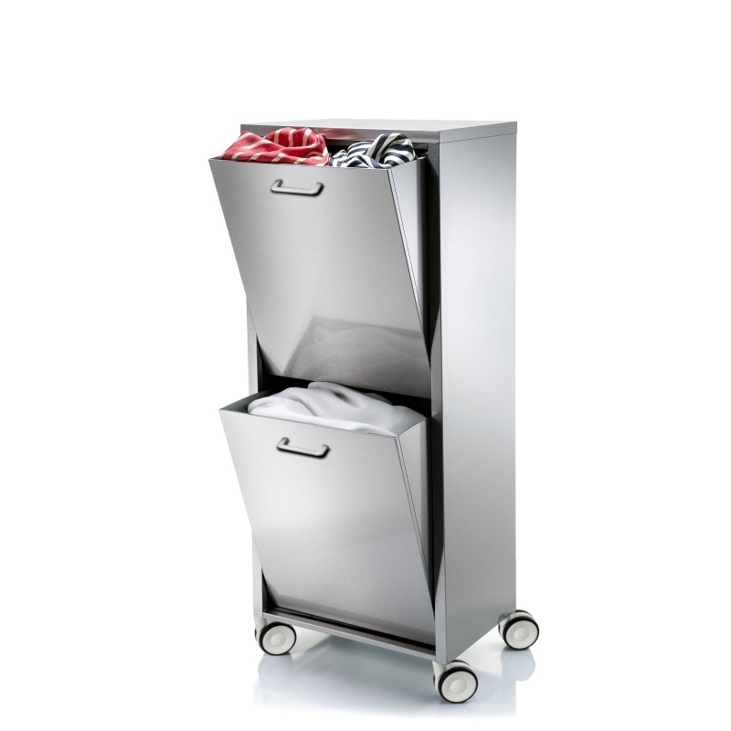 DON HIERRO - Cesto de Ropa en Acero Inoxidable con 2 Compartimentos y Ruedas - 70L, TANGO-