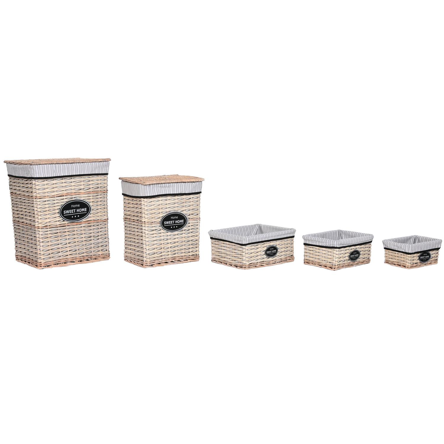 CESTA ROPA SET 5 MIMBRE TELA 47X35X55 NATURAL DC213775 - EL MEJOR COMPLEMENTO PARA TU HOGAR FIJALO