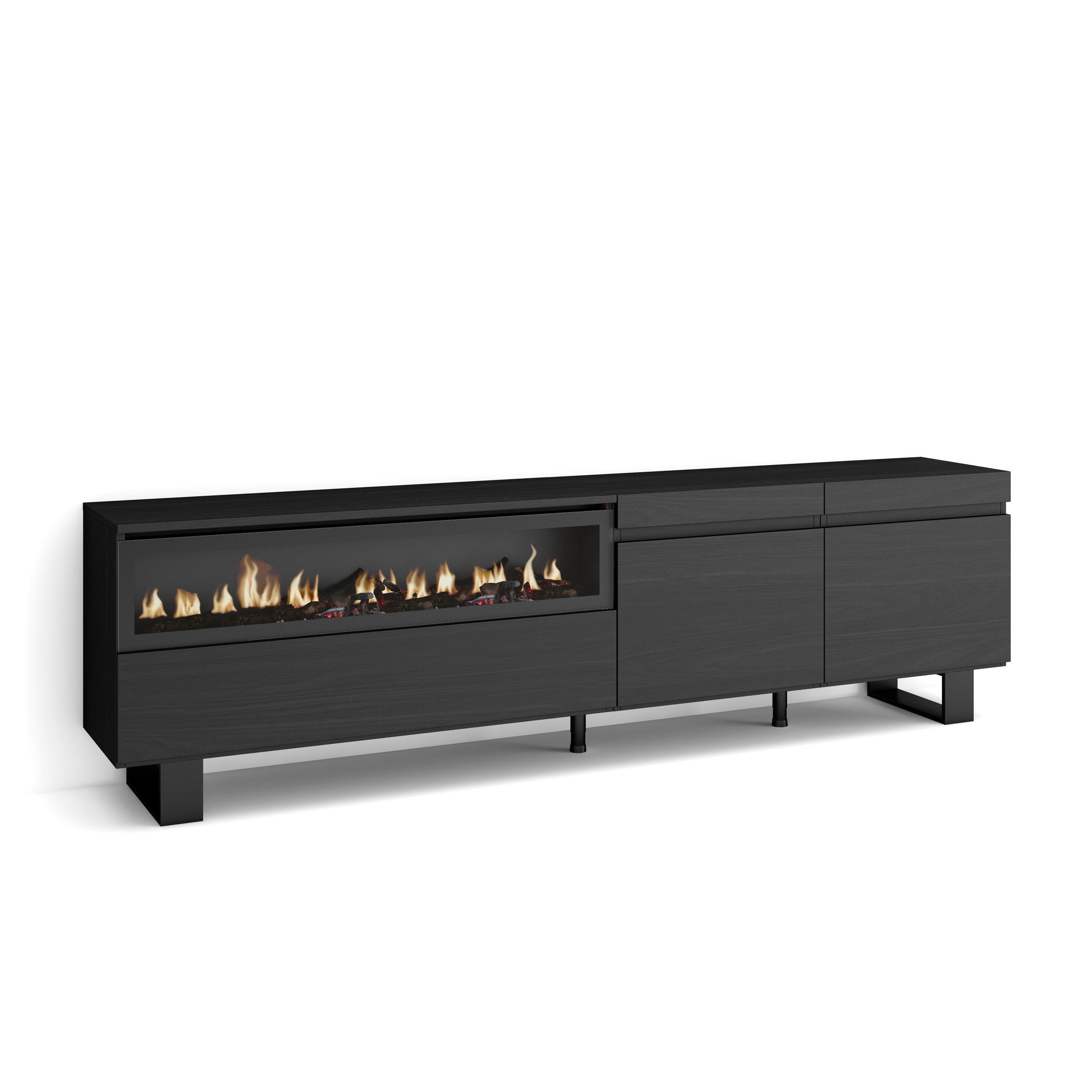 Skraut Home, Mueble de Televisión en melamina de alta calidad con 3 puertas, 203x35x57cm, Fuego led efecto 3d