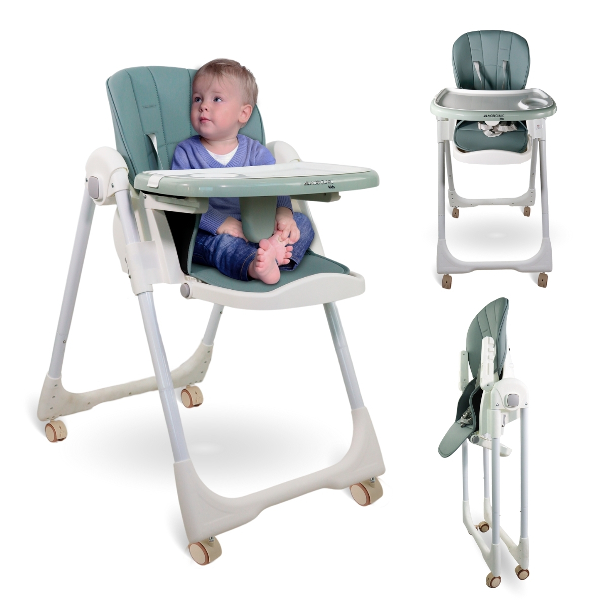 Mobiclinic Trona para bebé Evolutiva Extraplegado Convertible en silla alta Simba Arnés con 5 puntos Ruedas con frenos Doble bandeja desmontable Textil lavable y desmontable Regulable