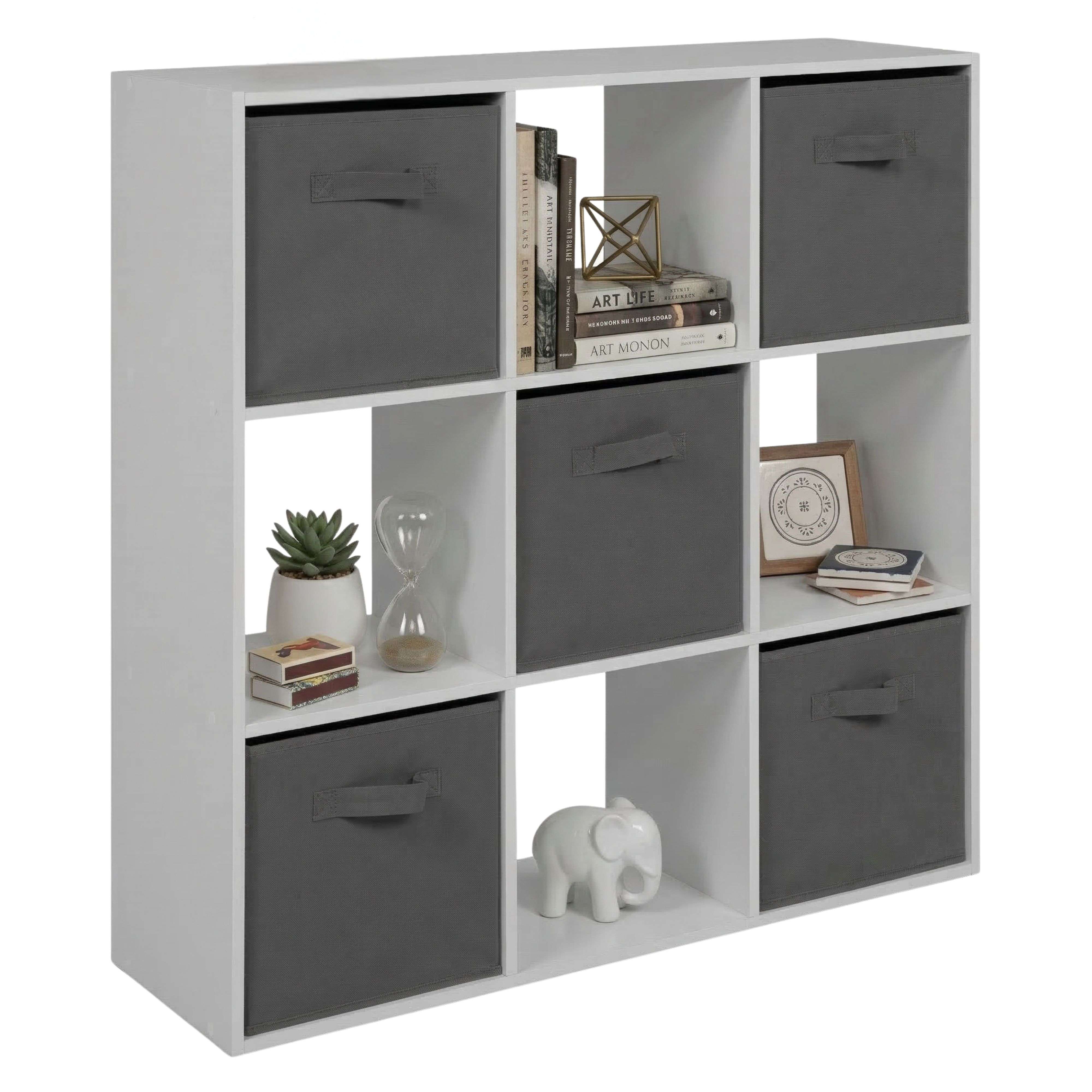 Miroytengo Estantería Librería 9 Cubos Abril, 5 Cajones Tela, Salón, Oficina 89x89x28 cm