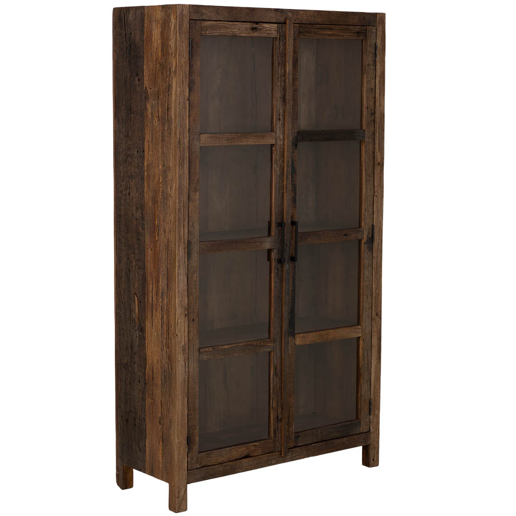 Wonderlust Deco - Vitrina de madera artesanal de 2 puertas marrón 100x40x180h cm Marrón 100x40x180h cm