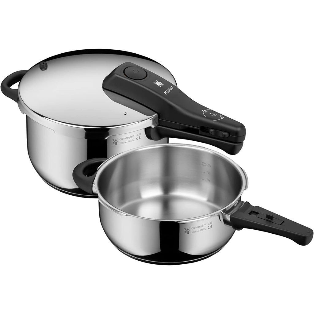 Conjunto de Olla a Presión WMF Perfect 4,5L + Cuerpo de 3L – Último Modelo 2024, Acero Inoxidable Cromargan, Apta para Inducción