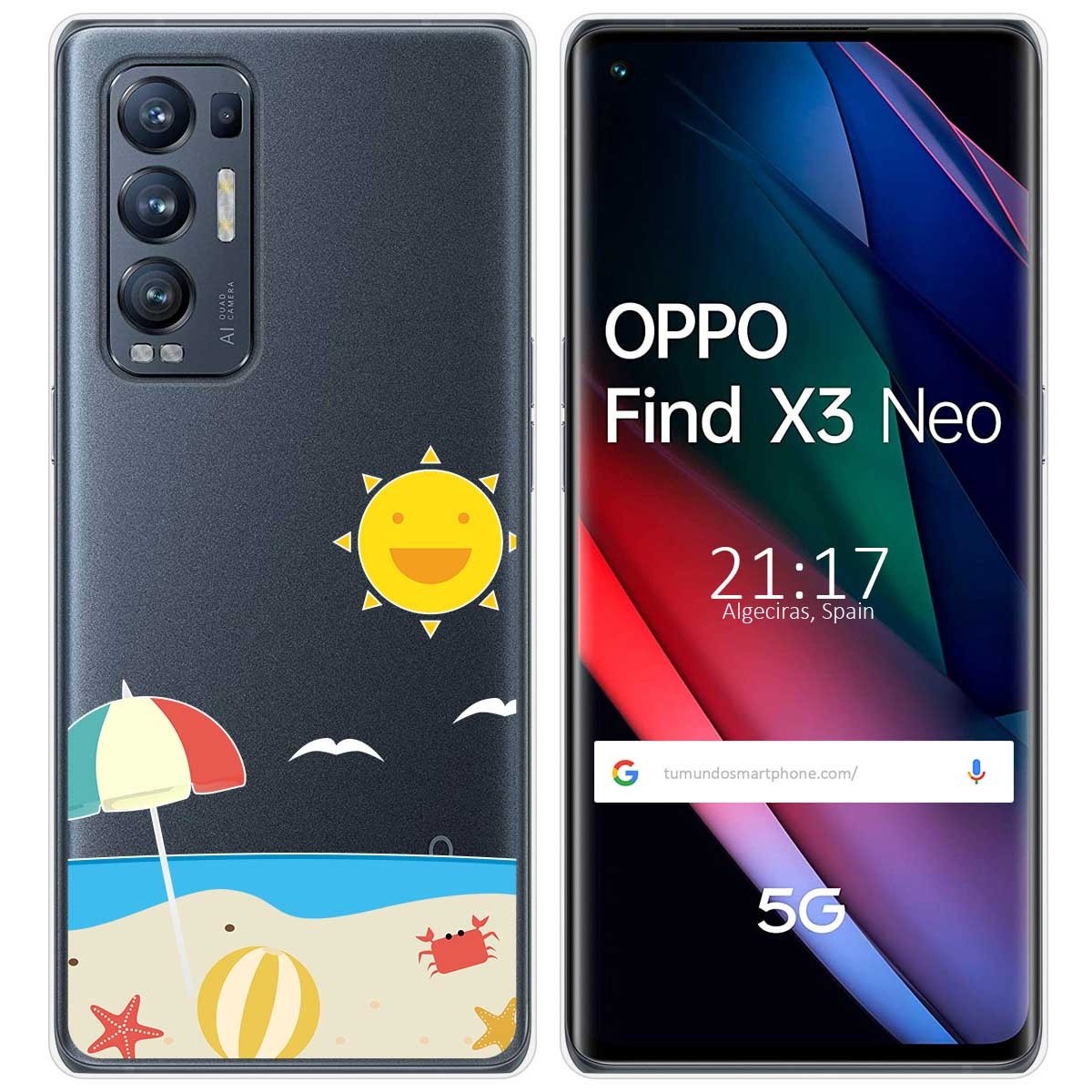 Tumundosmartphone Funda Gel Transparente para Oppo Find X3 Neo 5G diseño Playa Dibujos