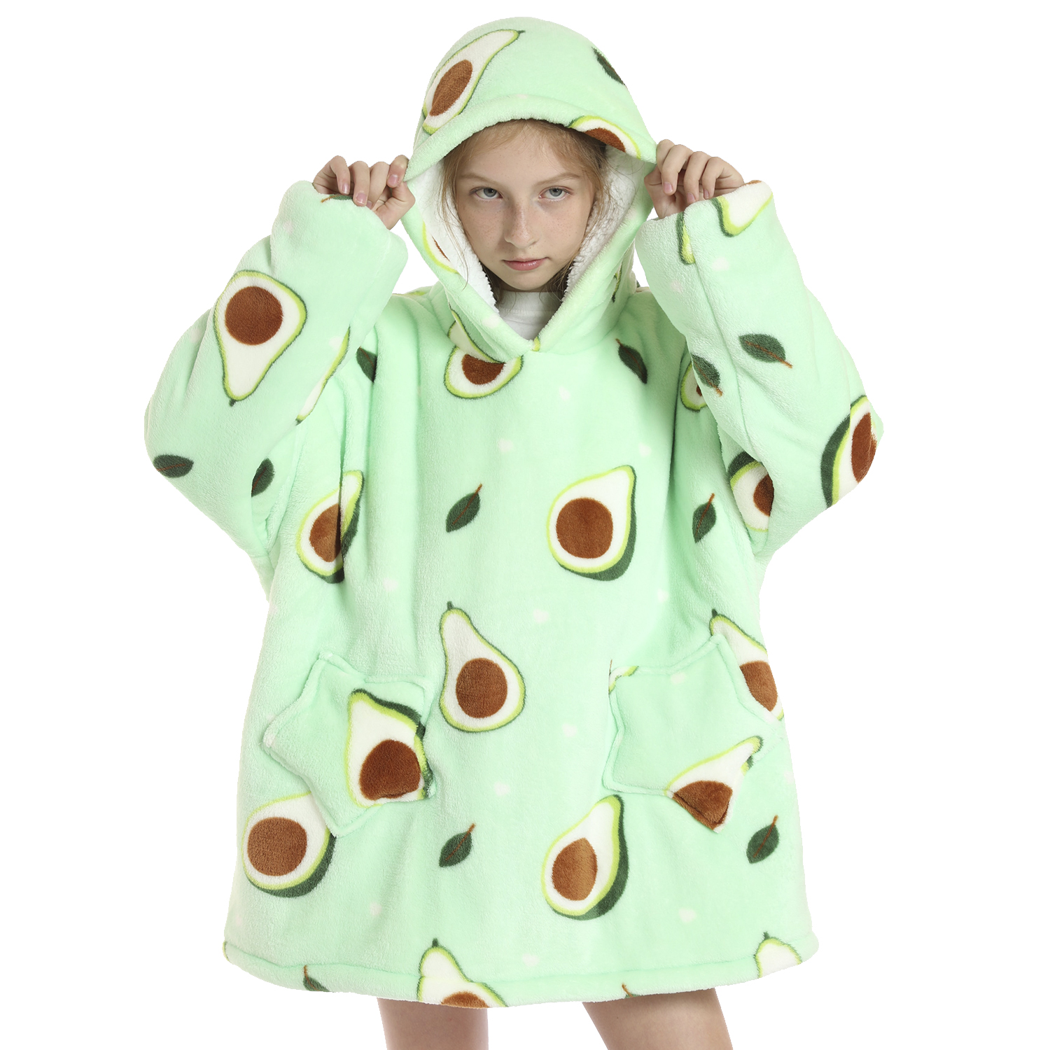 DAM Bata infantil estilo sudadera y manta de felpa extrasuave. Bolsillos frontales. 72x1x70 Cm.