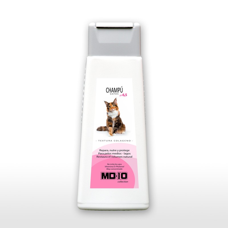 Champú para Gatos con Colágeno Hidrolizado - Champú Hidratante y Dermoprotector con Vitamina D-Pantenol - Repara, Hidrata y Protege - Volumen Moderado - pH Neutro - MD10 COLLECTION