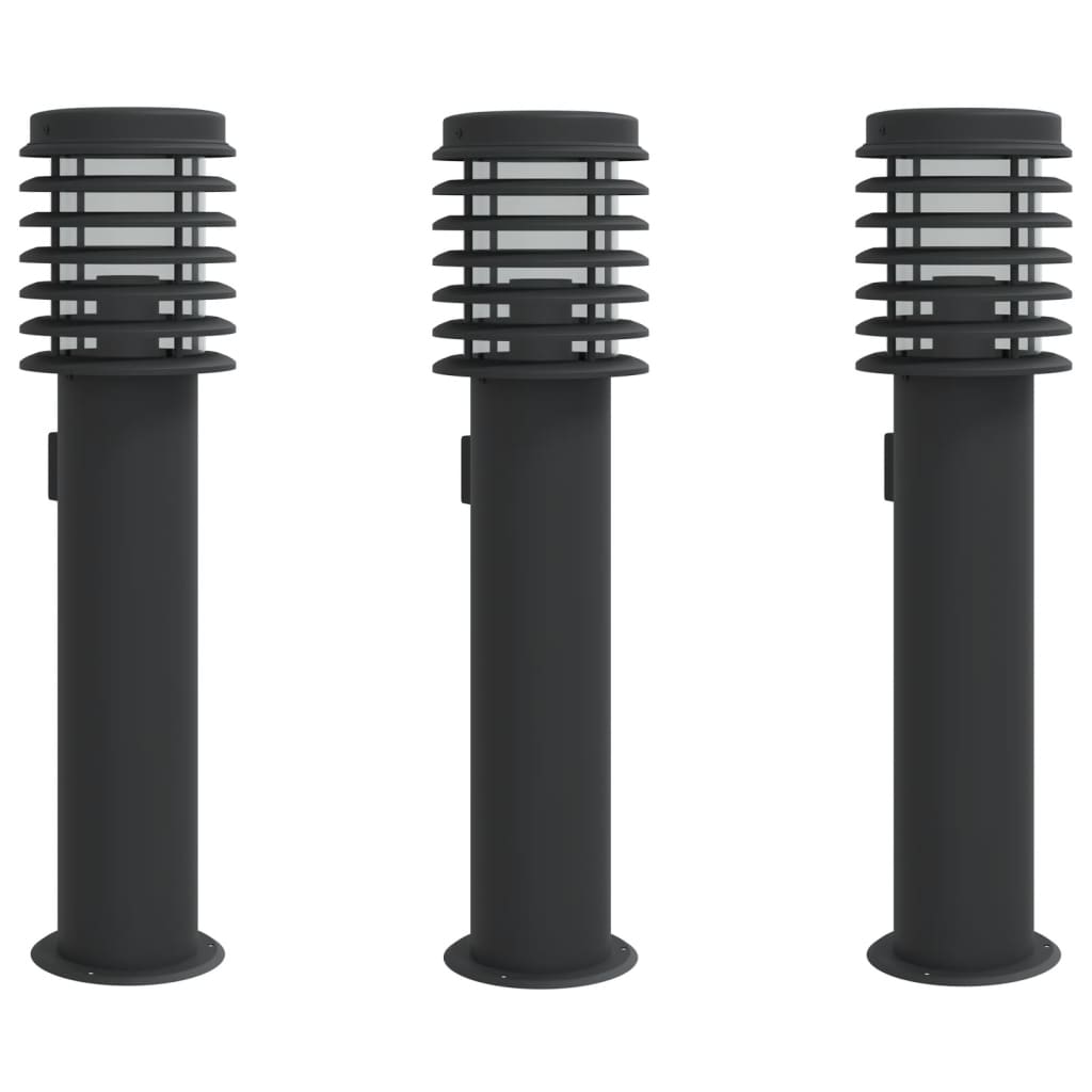 vidaXL Lámparas de suelo exterior con enchufe 3 uds acero inox 60 cm Color Plateado,  Negro, y mas